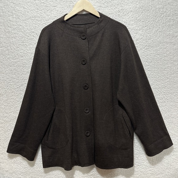 Eileen Fisher Women's Size Large Brown 100% Wool Coat Jacket Pockets